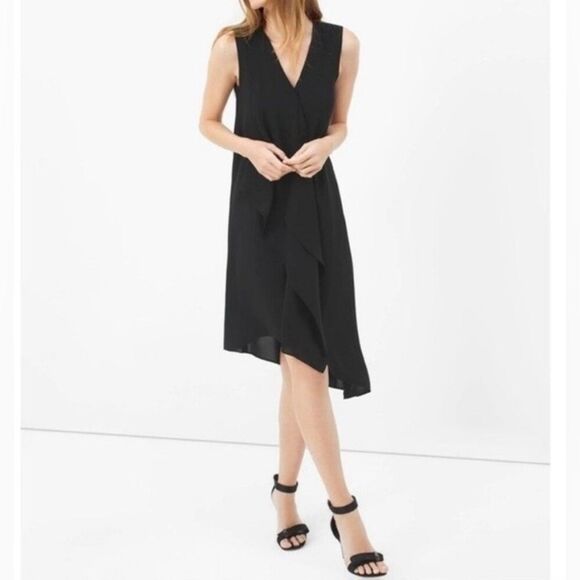 White House Black Market black cascading ruffle asymmetrical midi dress size 4 - Picture 1 of 6